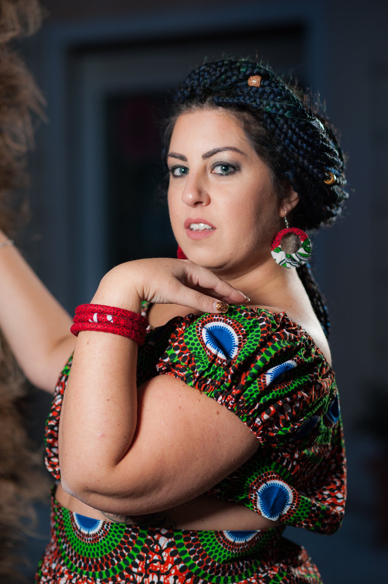 TOP PALLONCINO TESSUTO WAX CERCHI VERDI