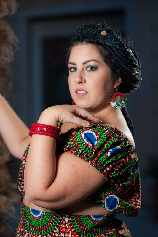 TOP PALLONCINO TESSUTO WAX CERCHI VERDI