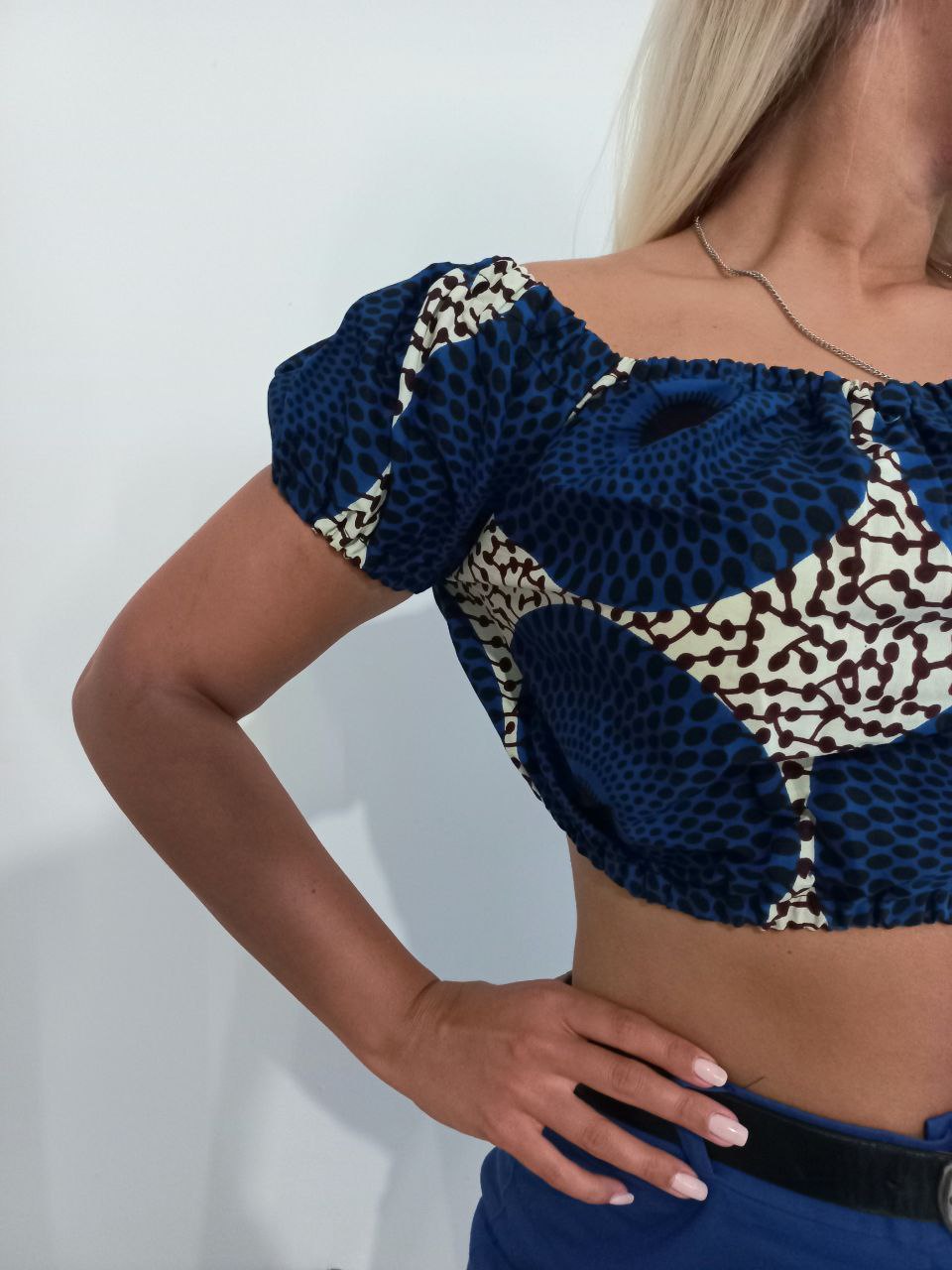 TOP PALLONCINO TESSUTO WAX CERCHI BLU