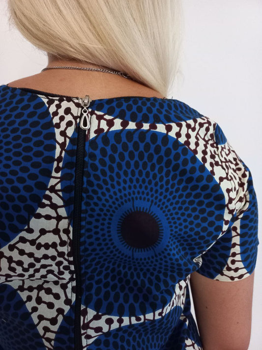 CROP TOP TESSUTO WAX  CERCHI BLU