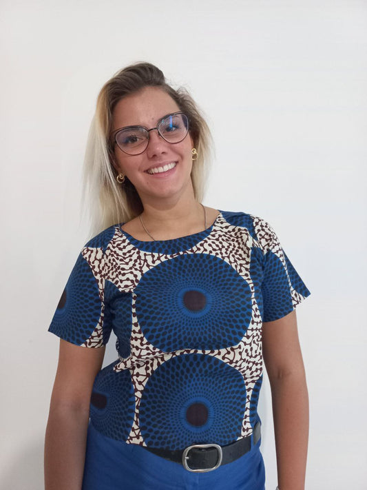 CROP TOP TESSUTO WAX  CERCHI BLU